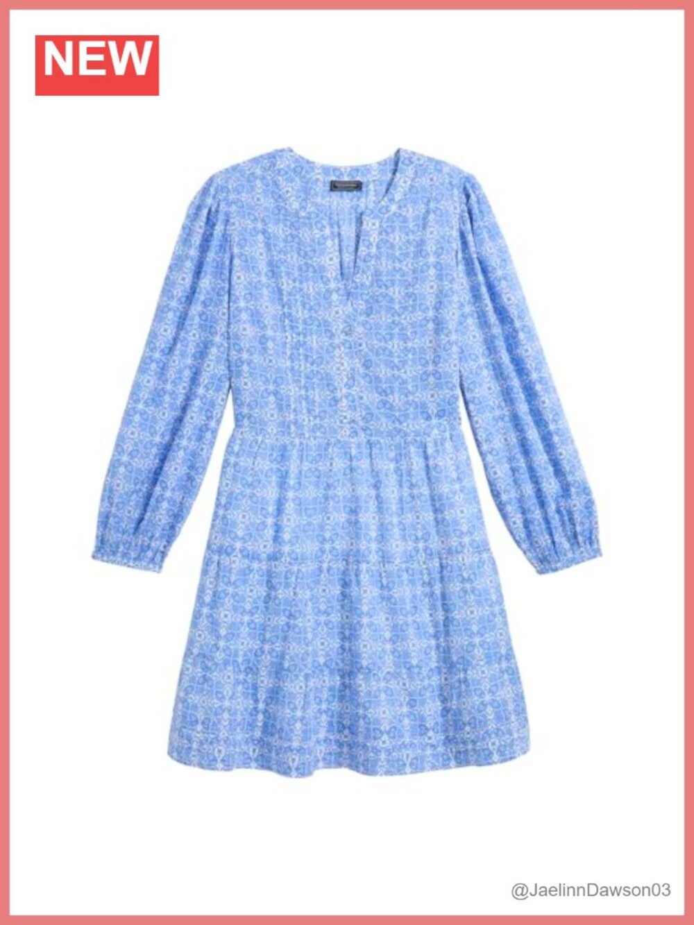 Vineyard Vines Pintuck Tiered Mini Dress Long Sleeve V-Neck A-Line Casual